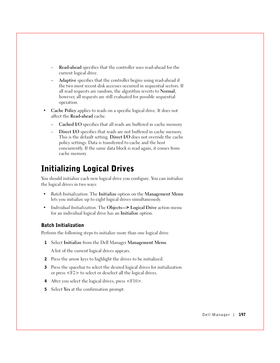 Initializing logical drives | Dell 3 User Manual | Page 199 / 254