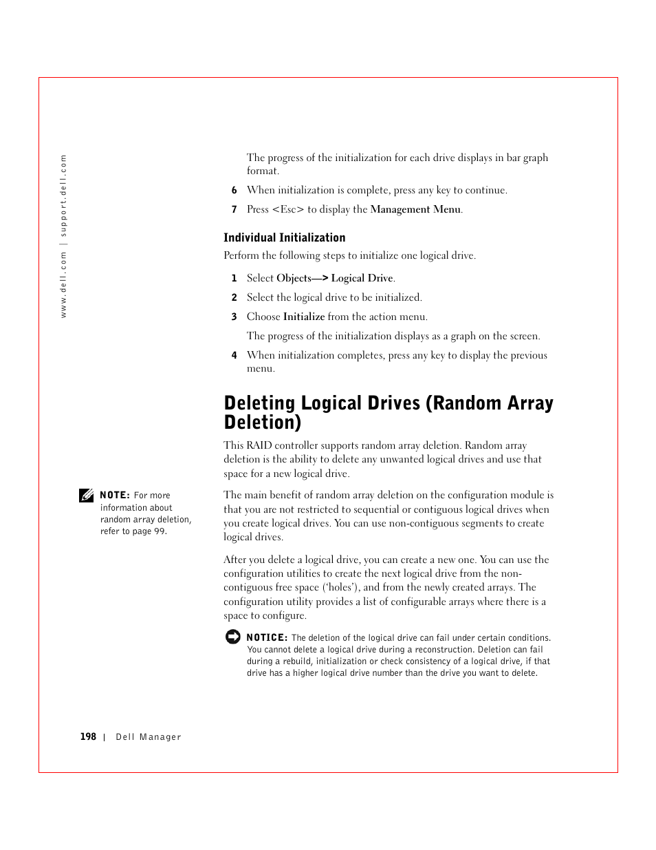 Deleting logical drives (random array deletion) | Dell 3 User Manual | Page 200 / 254