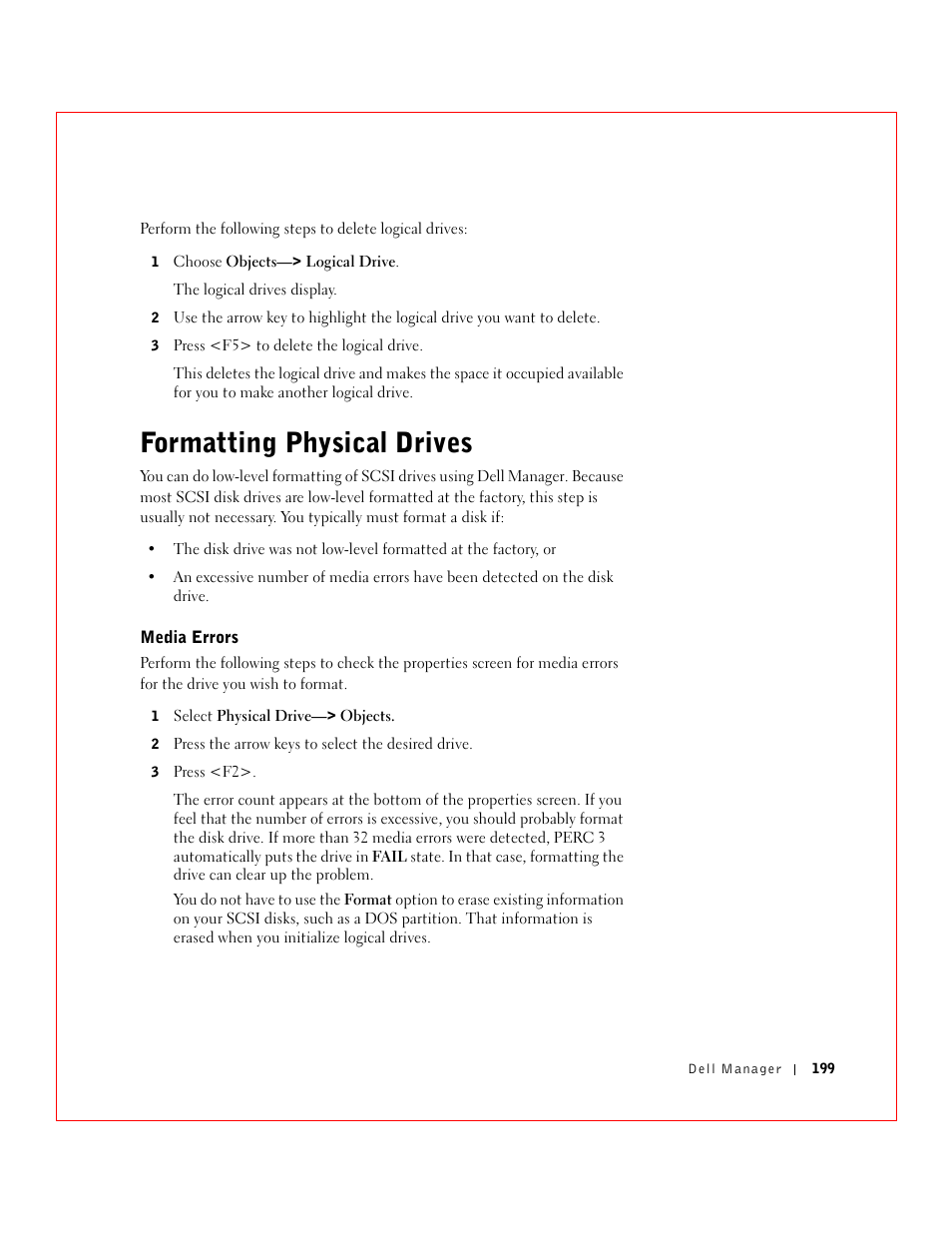 Formatting physical drives | Dell 3 User Manual | Page 201 / 254