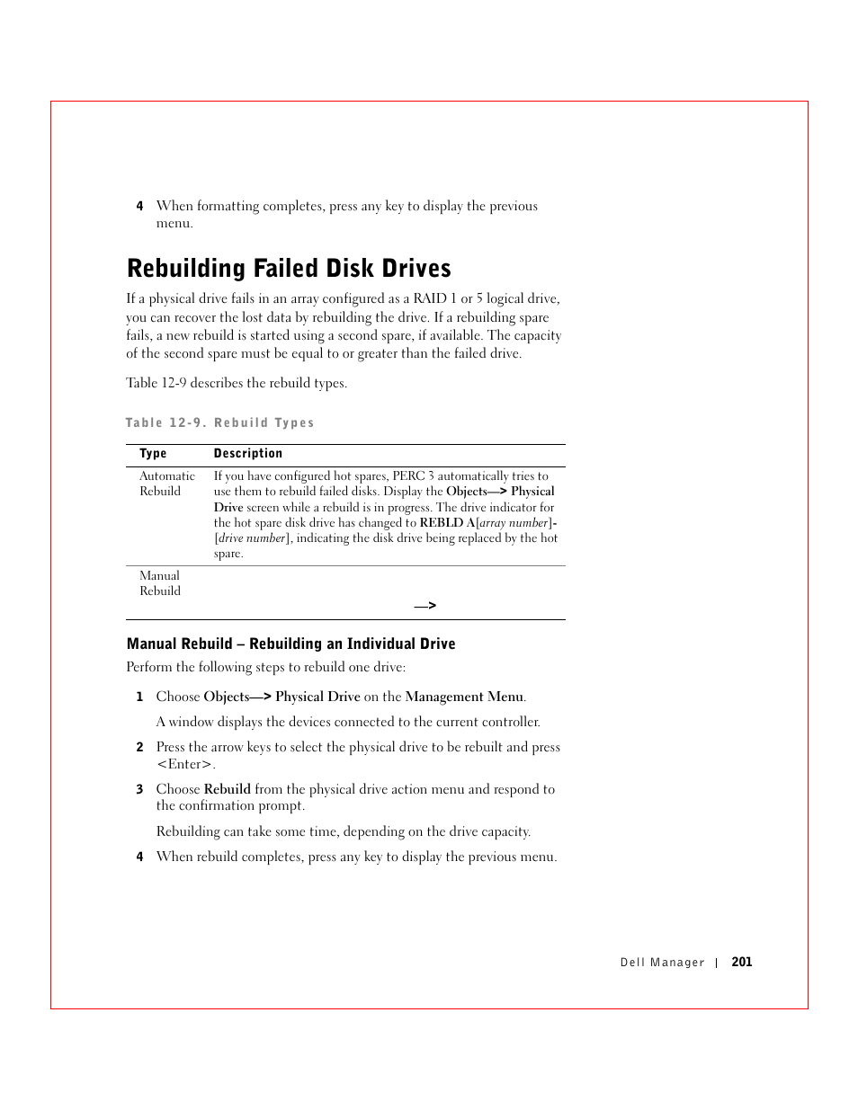 Rebuilding failed disk drives | Dell 3 User Manual | Page 203 / 254