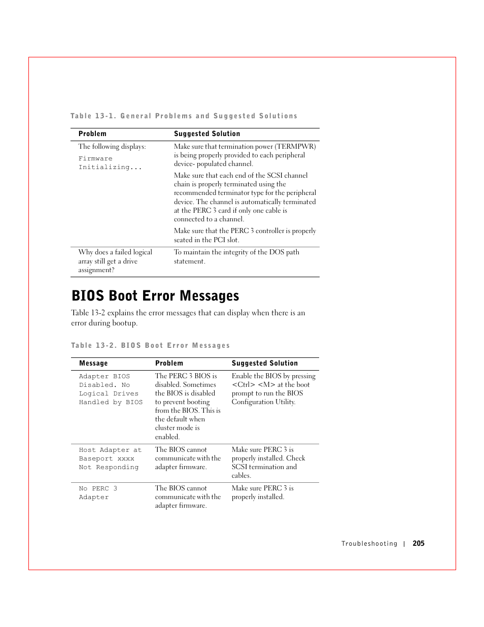 Bios boot error messages | Dell 3 User Manual | Page 207 / 254