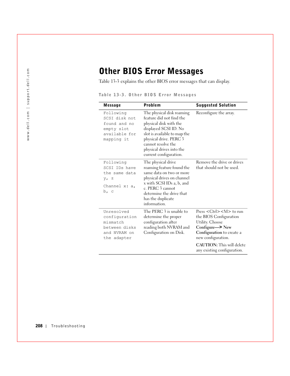 Other bios error messages | Dell 3 User Manual | Page 210 / 254