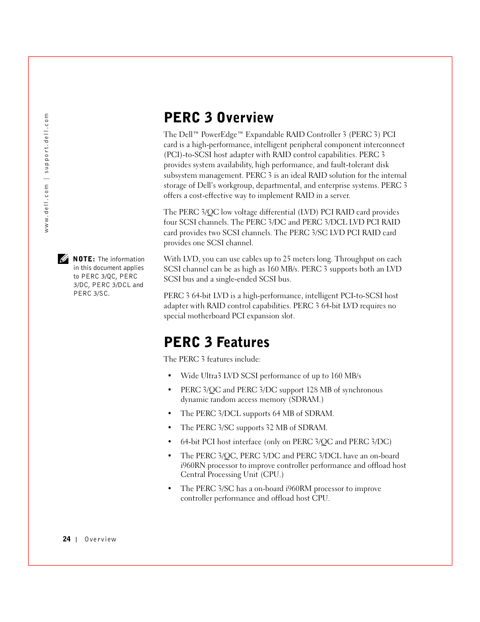 Perc 3 overview, Perc 3 features | Dell 3 User Manual | Page 26 / 254