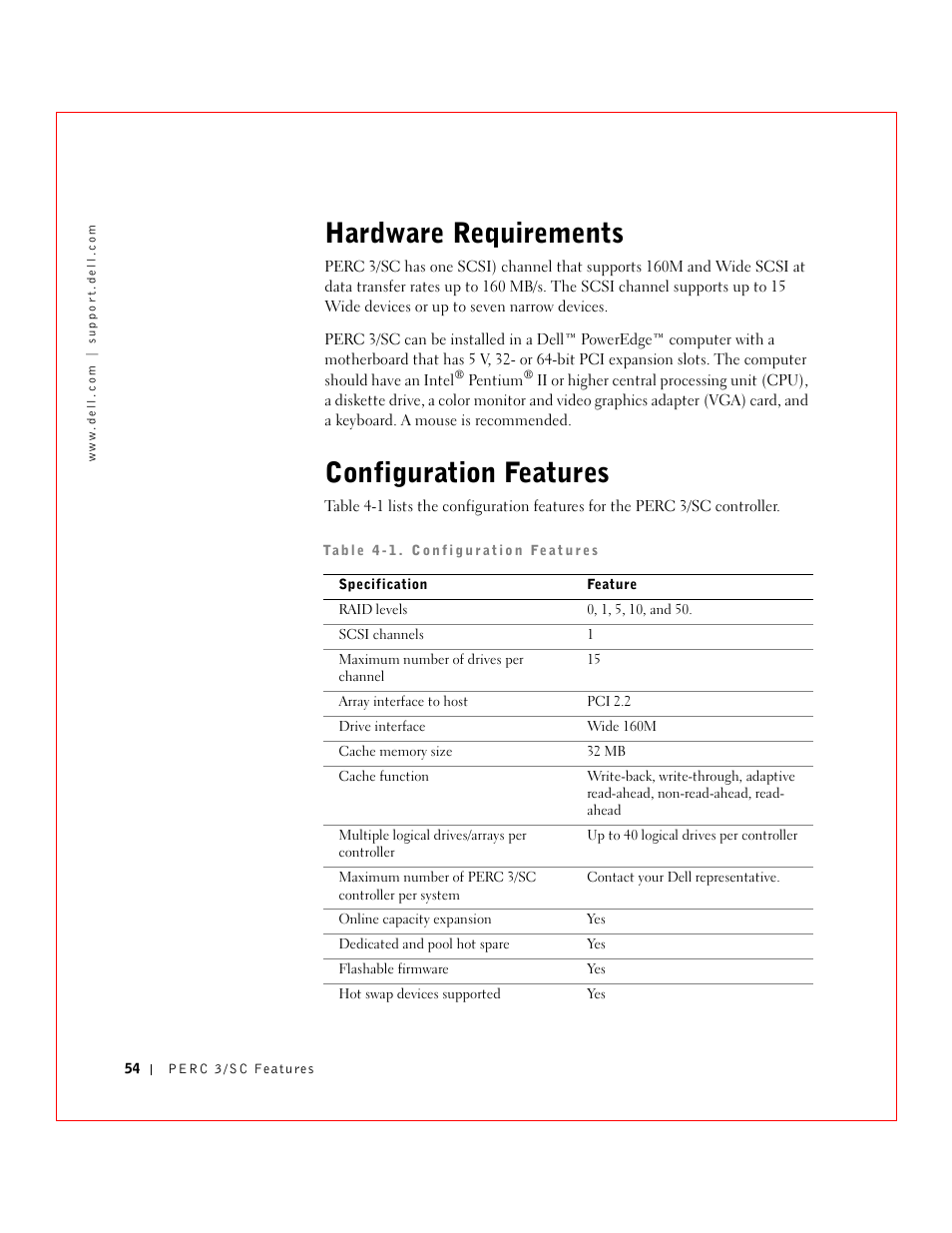 Hardware requirements, Configuration features | Dell 3 User Manual | Page 56 / 254