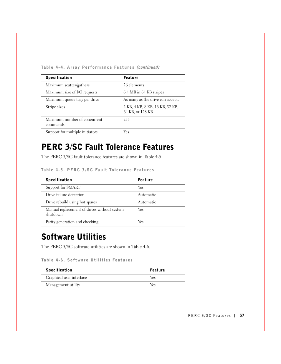 Perc 3/sc fault tolerance features, Software utilities | Dell 3 User Manual | Page 59 / 254