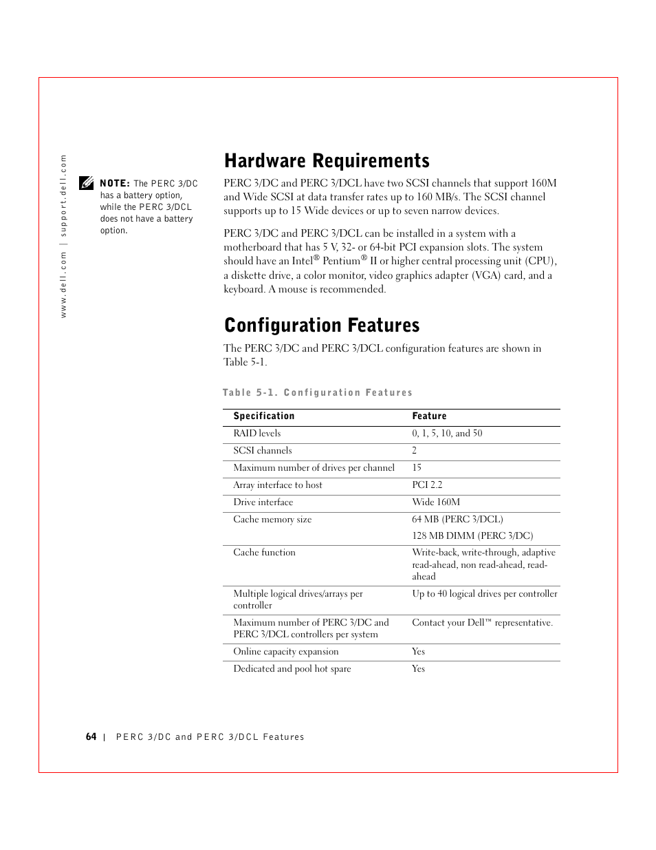 Hardware requirements, Configuration features | Dell 3 User Manual | Page 66 / 254