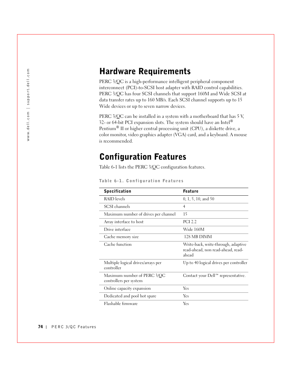 Hardware requirements, Configuration features | Dell 3 User Manual | Page 76 / 254