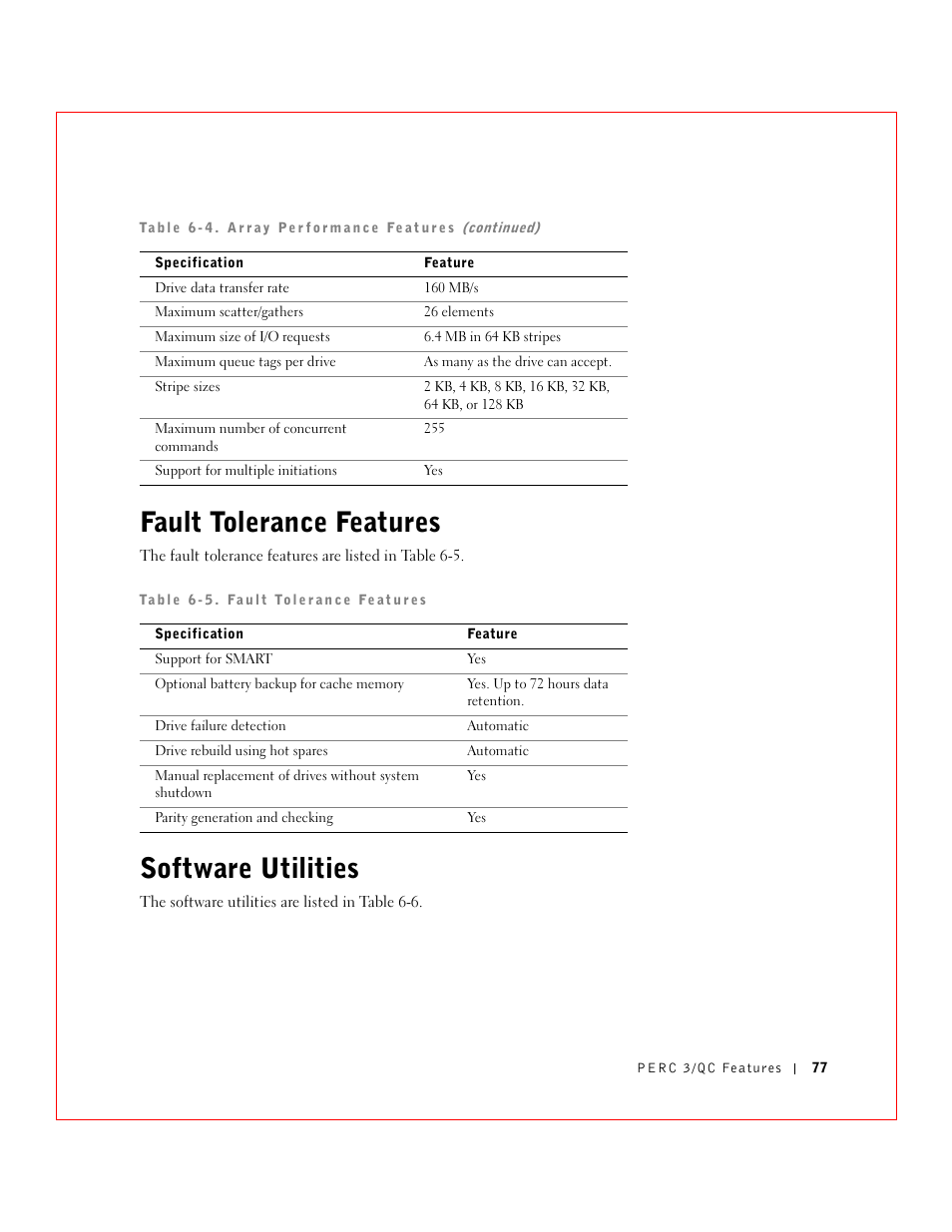 Fault tolerance features, Software utilities | Dell 3 User Manual | Page 79 / 254