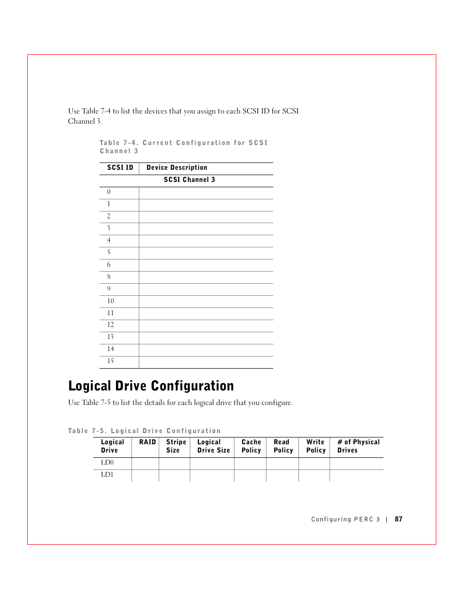 Logical drive configuration | Dell 3 User Manual | Page 89 / 254