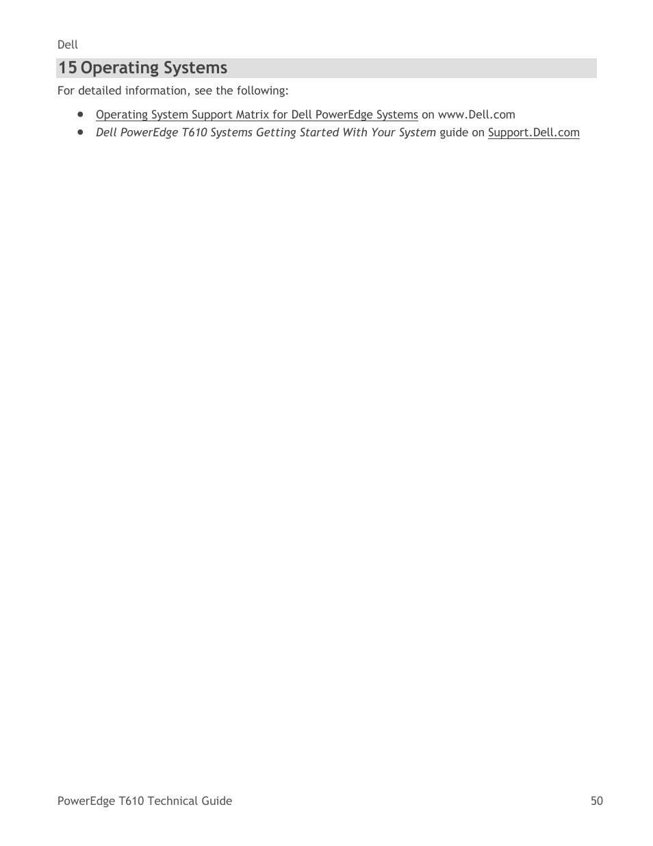 Operating systems, 15 operating systems | Dell PowerEdge T610 User Manual | Page 50 / 65