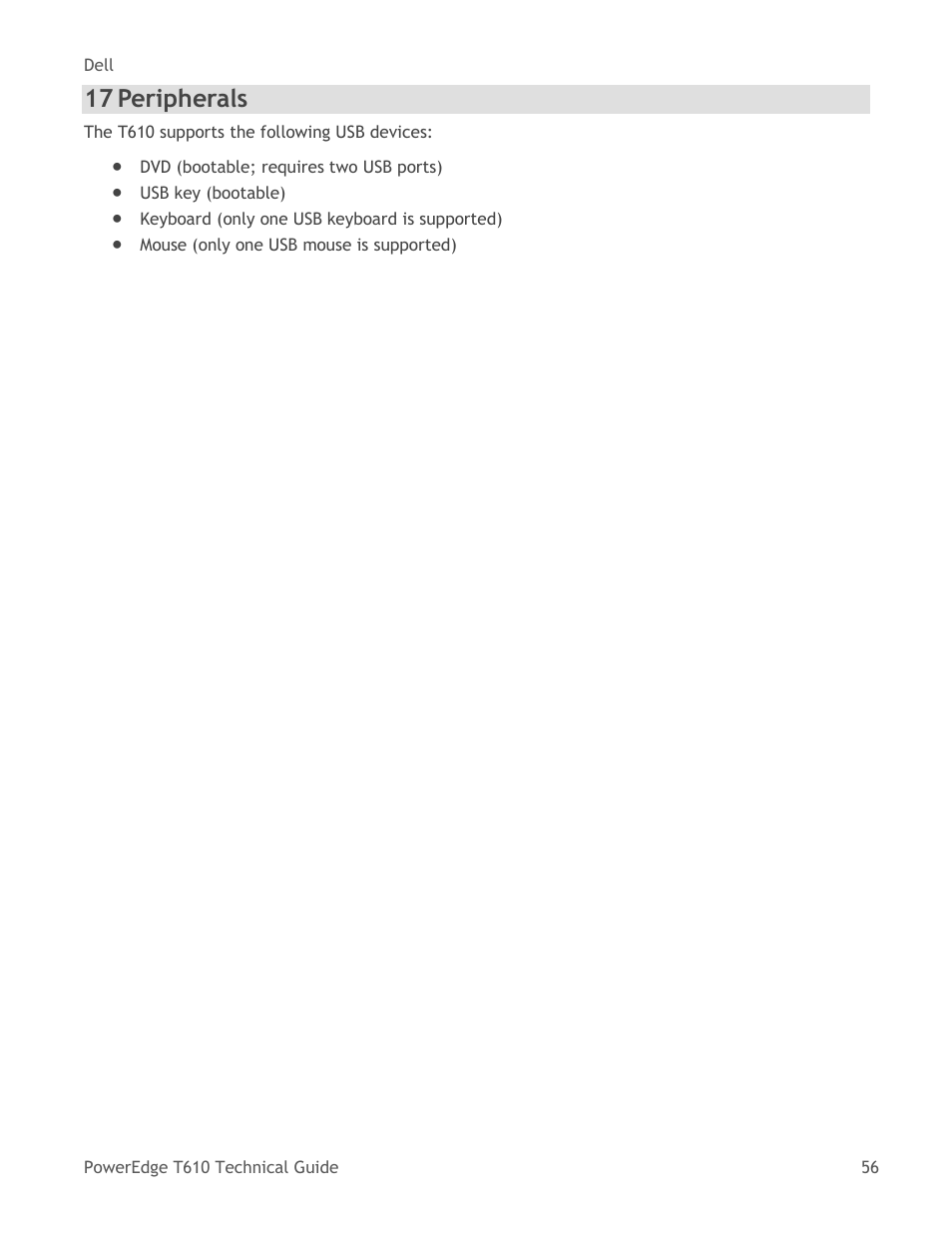 Peripherals, 17 peripherals | Dell PowerEdge T610 User Manual | Page 56 / 65