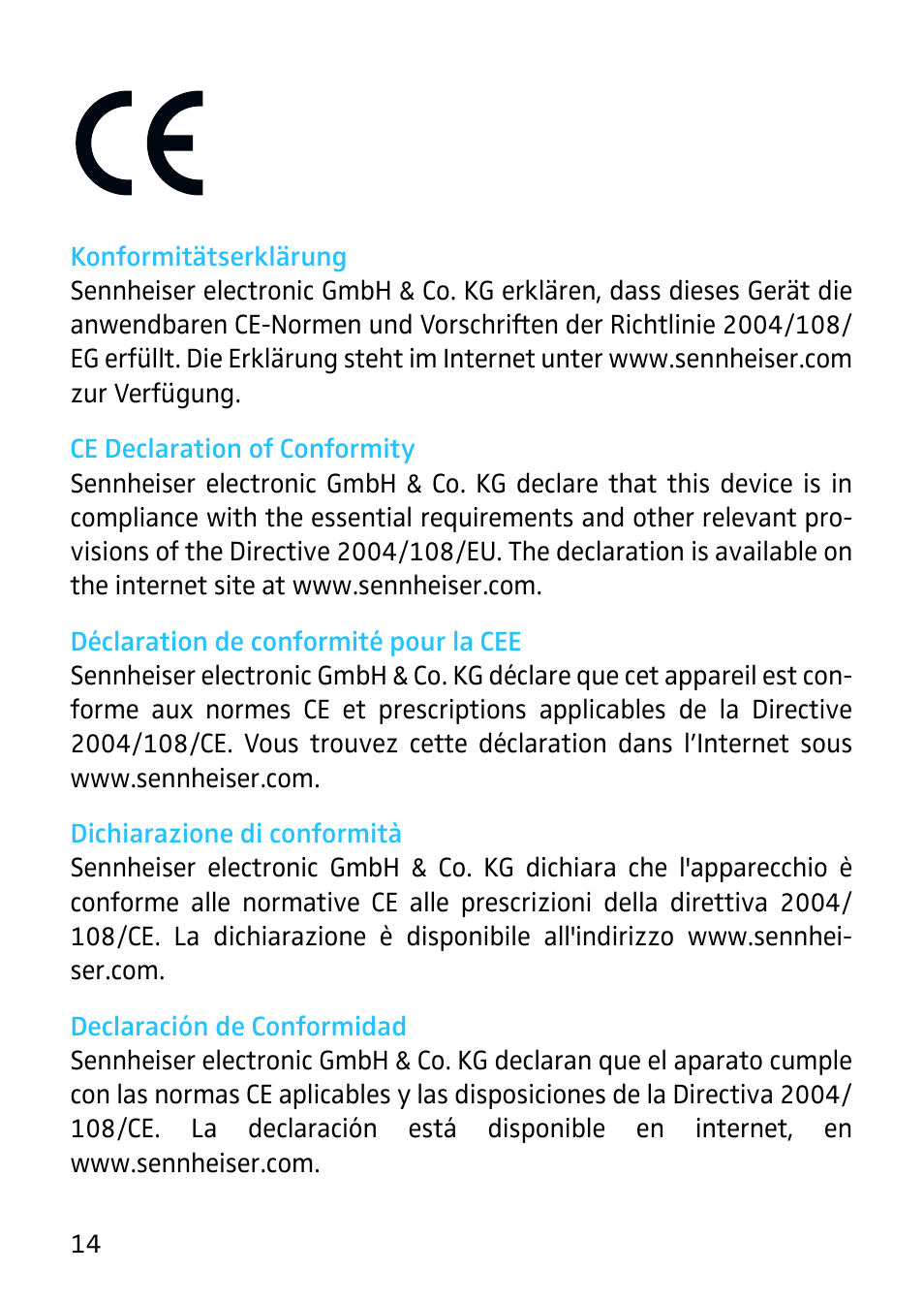Sennheiser MKE 40 - Cardioid Lavalier Microphone with Hardwired 1/8" TRS Connector for EW Series Bodypack Transmitter User Manual | Page 16 / 20