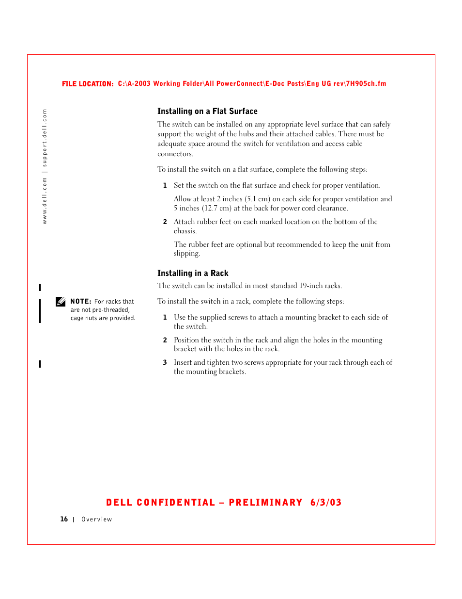 Installing on a flat surface, Installing in a rack | Dell PowerConnect 2016 User Manual | Page 16 / 46