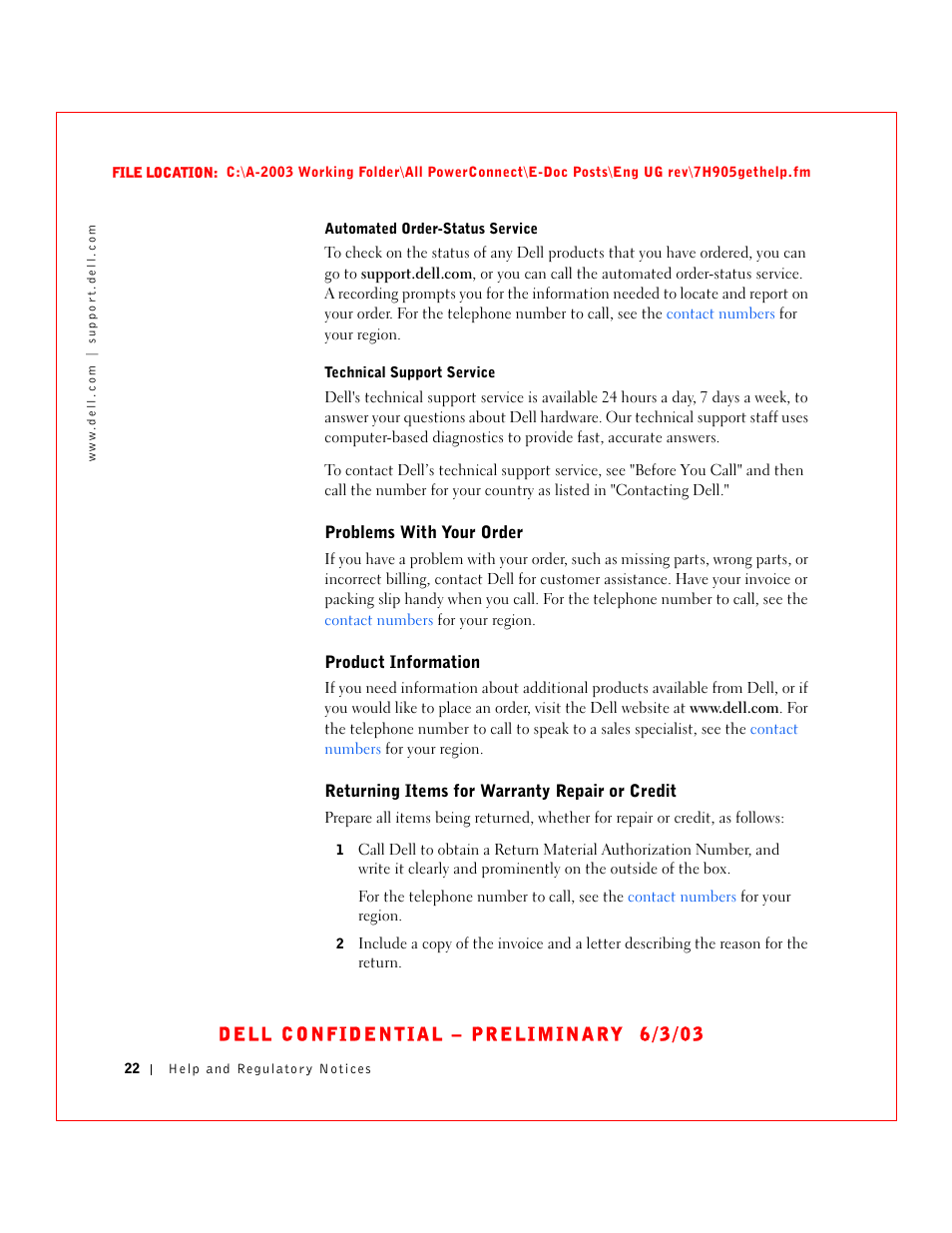 Problems with your order, Product information, Returning items for warranty repair or credit | Dell PowerConnect 2016 User Manual | Page 22 / 46