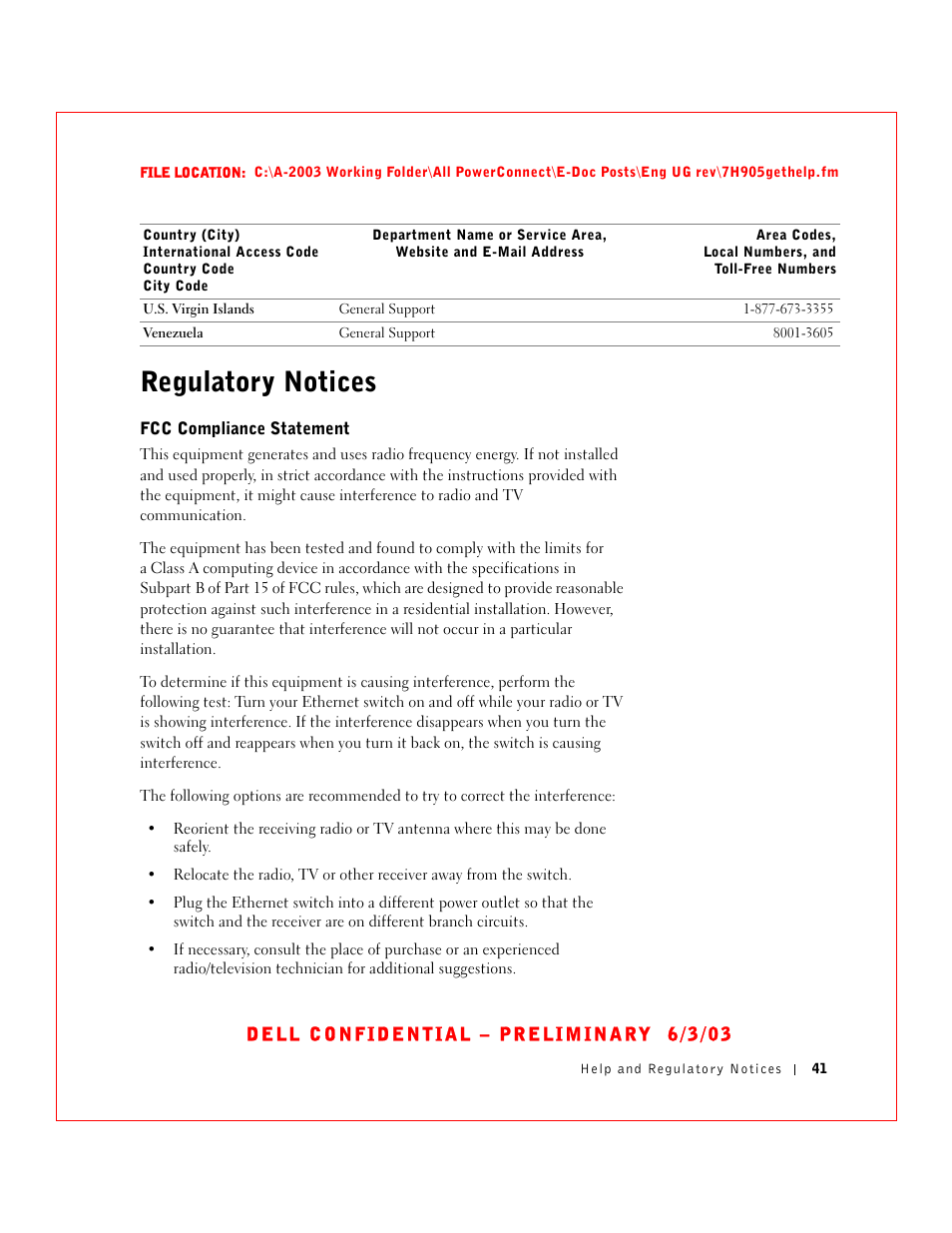 Regulatory notices, Fcc compliance statement | Dell PowerConnect 2016 User Manual | Page 41 / 46