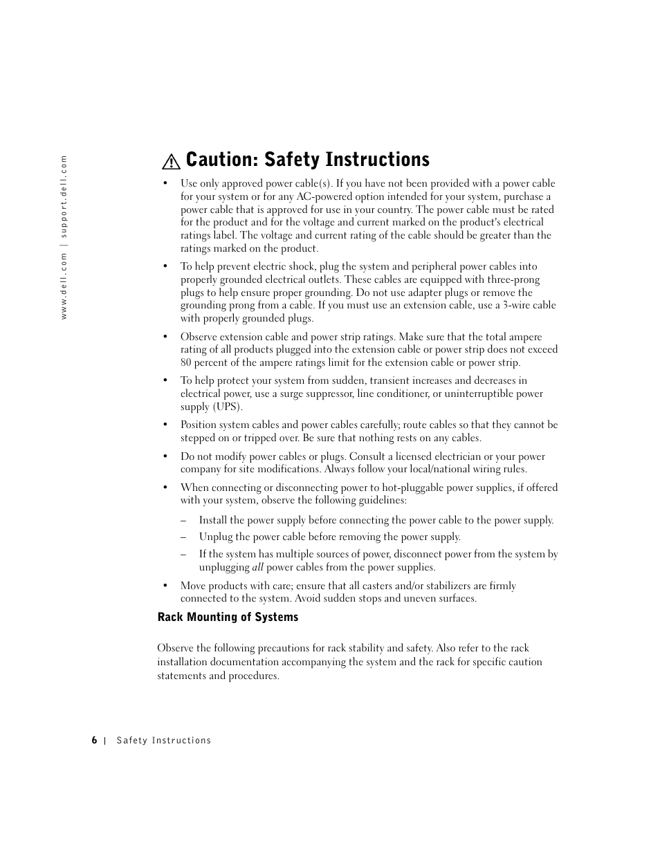 Rack mounting of systems, Caution: safety instructions | Dell PowerConnect 2016 User Manual | Page 6 / 46