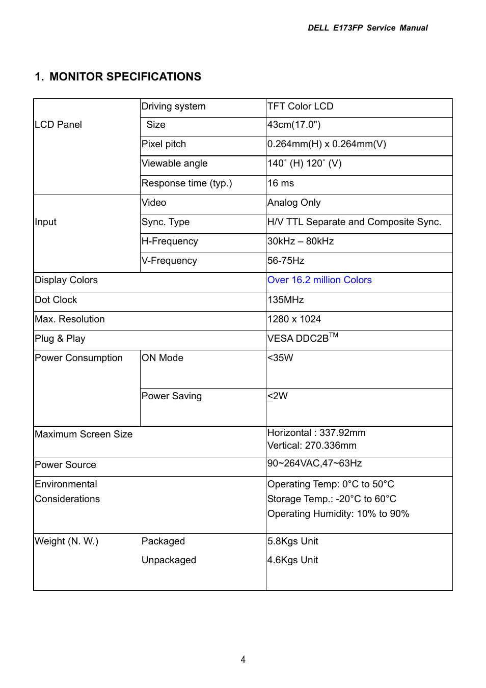 Dell E173FP User Manual | Page 4 / 56