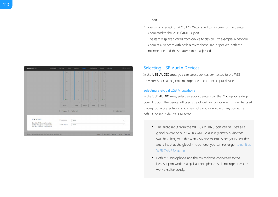 Selecting a global usb microphone, Select it as, A global microphone | Select it as a global usb microphone, Selecting usb audio devices | Magewell USB Fusion HDMI & USB Video Capture Device User Manual | Page 113 / 166