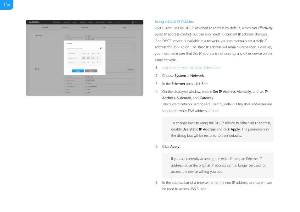 Using a static ip address | Magewell USB Fusion HDMI & USB Video Capture Device User Manual | Page 134 / 166