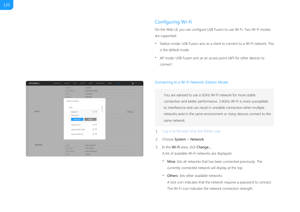 Connect usb fusion to, A wi-fi network on the, Web ui | Configuring wi-fi | Magewell USB Fusion HDMI & USB Video Capture Device User Manual | Page 135 / 166