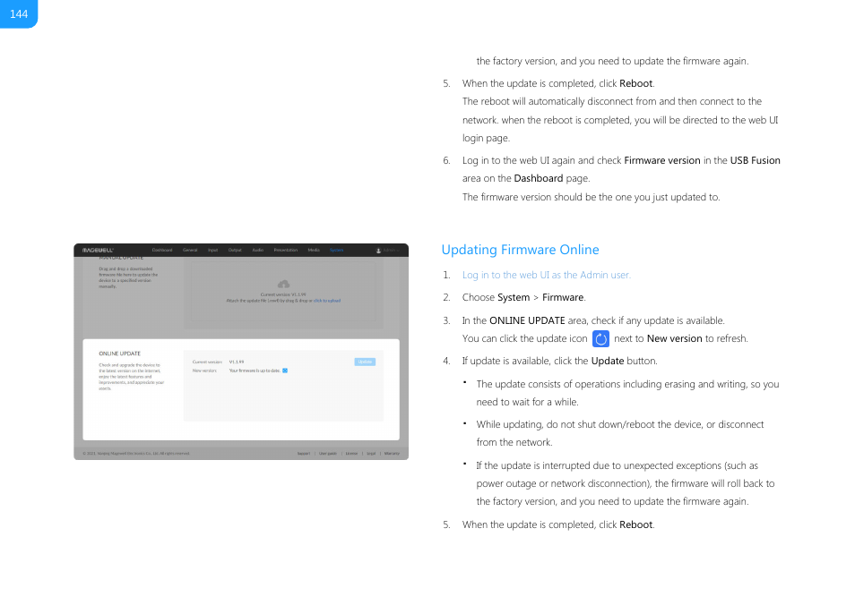 Updating firmware online | Magewell USB Fusion HDMI & USB Video Capture Device User Manual | Page 144 / 166