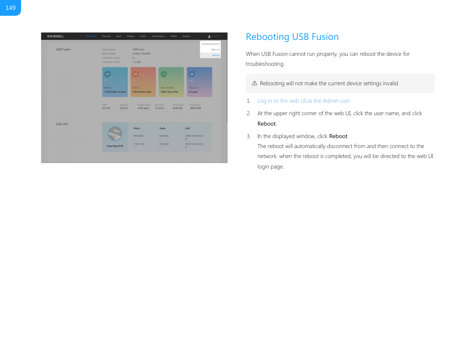 Rebooting usb fusion | Magewell USB Fusion HDMI & USB Video Capture Device User Manual | Page 149 / 166