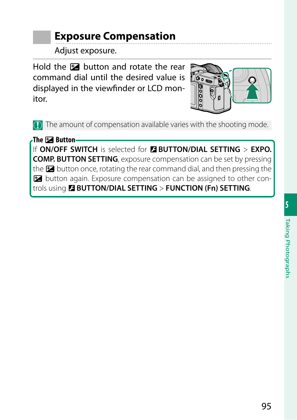 Exposure compensation | FujiFilm GFX 50S II Medium Format Mirrorless Camera with 35-70mm Lens Kit User Manual | Page 119 / 360