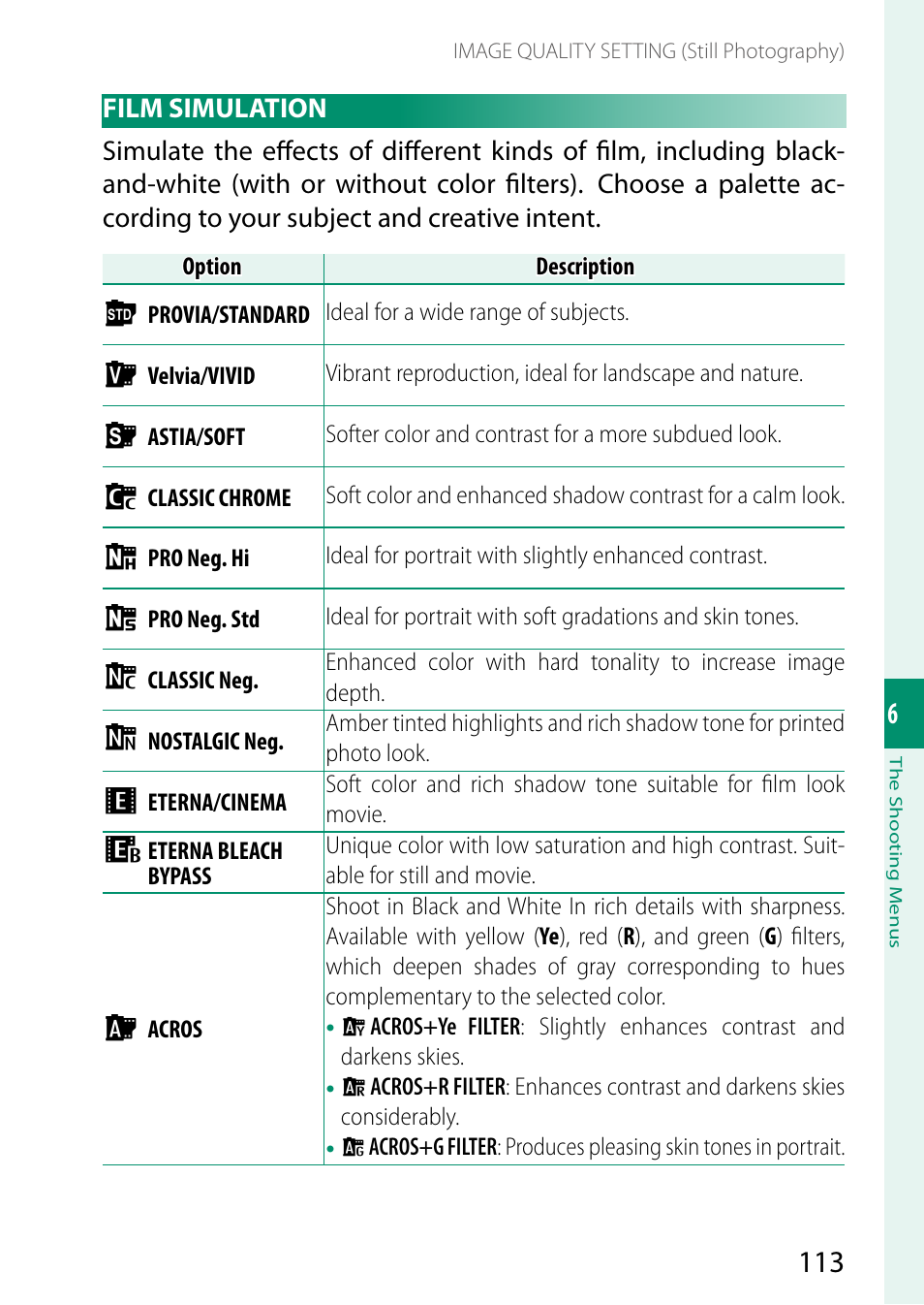 Film simulation | FujiFilm GFX 50S II Medium Format Mirrorless Camera with 35-70mm Lens Kit User Manual | Page 137 / 360