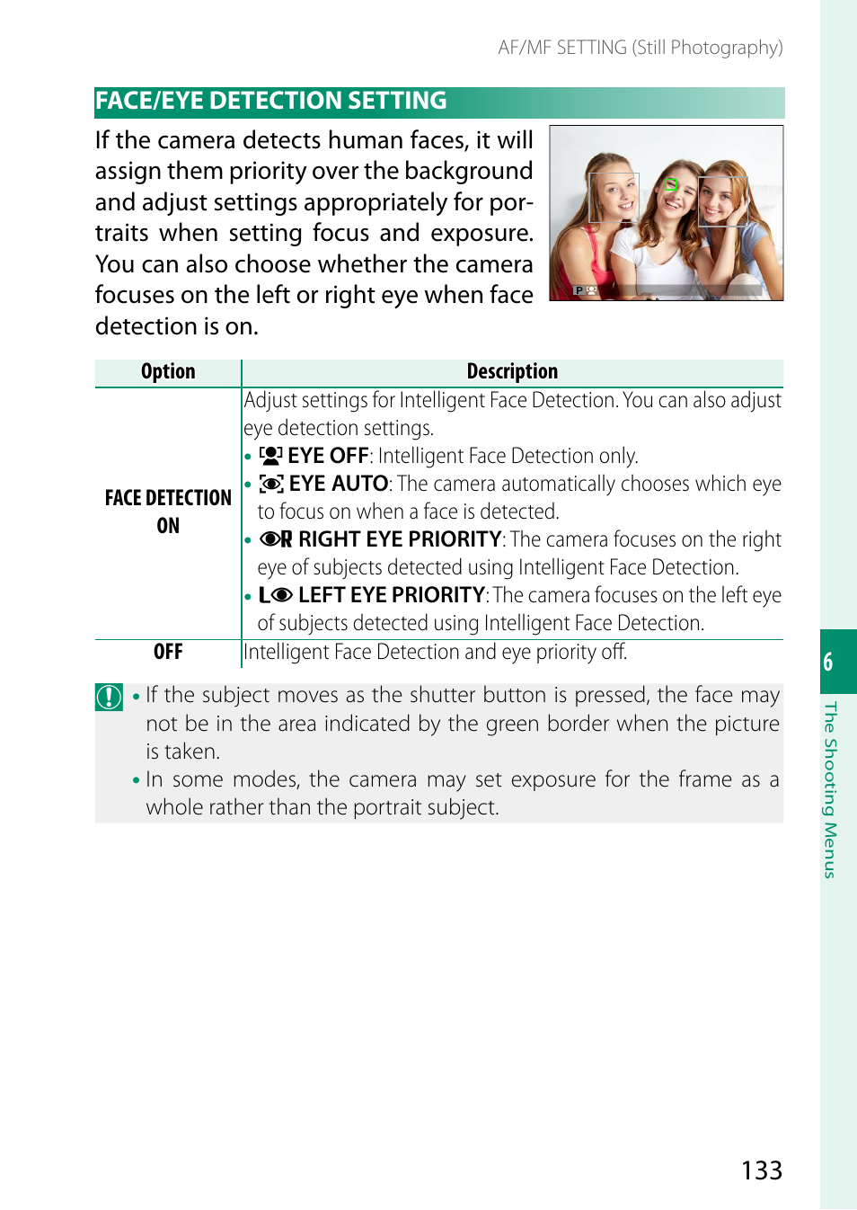 Face/eye detection setting | FujiFilm GFX 50S II Medium Format Mirrorless Camera with 35-70mm Lens Kit User Manual | Page 157 / 360