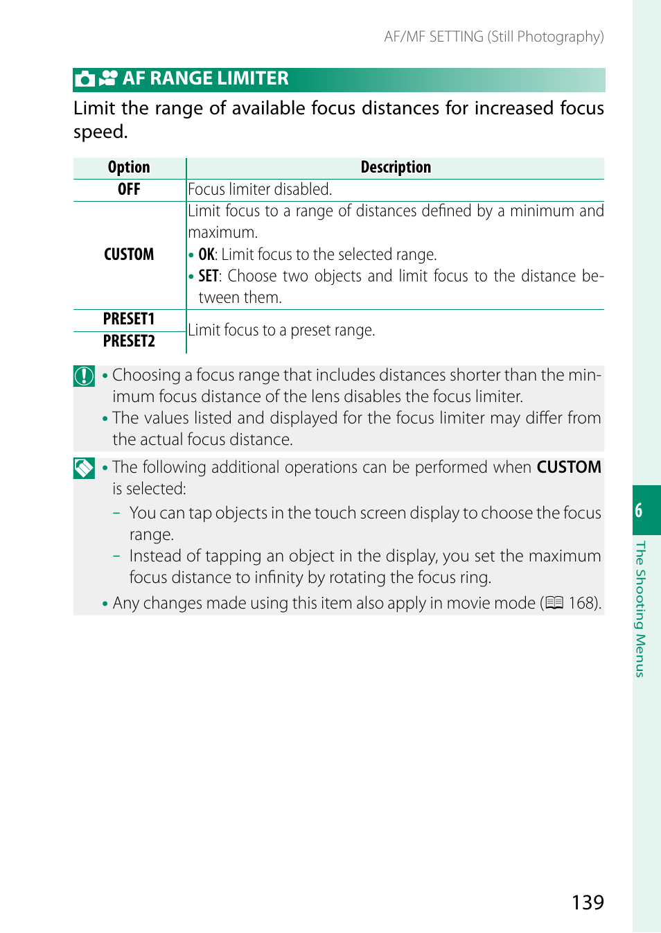 Af range limiter | FujiFilm GFX 50S II Medium Format Mirrorless Camera with 35-70mm Lens Kit User Manual | Page 163 / 360