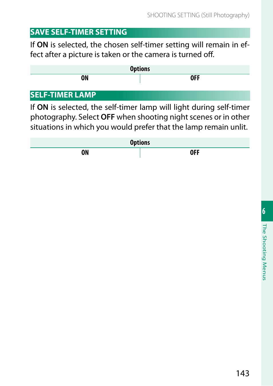 Save self-timer setting, Self-timer lamp, Save self-timer setting self-timer lamp | FujiFilm GFX 50S II Medium Format Mirrorless Camera with 35-70mm Lens Kit User Manual | Page 167 / 360