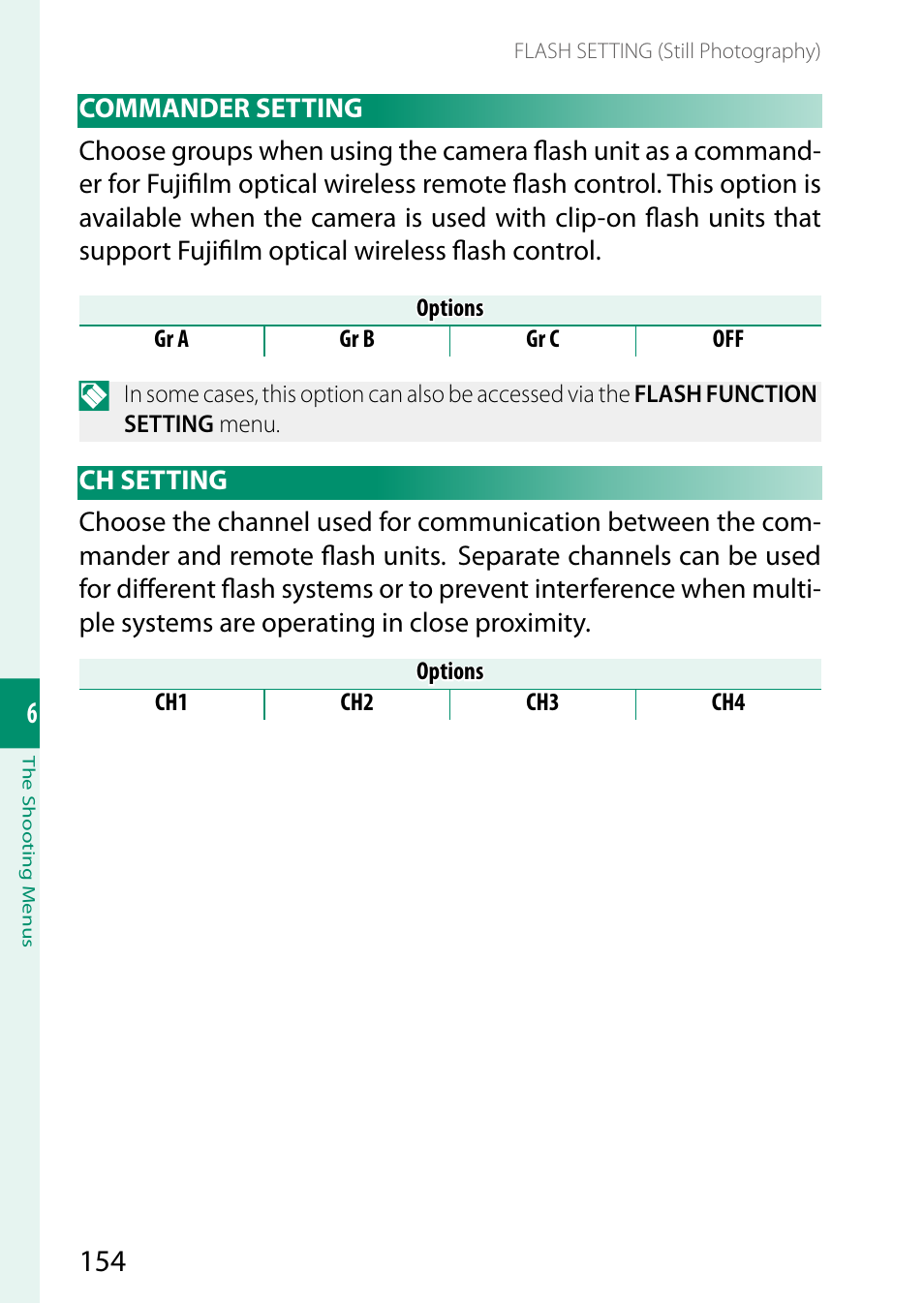 Commander setting, Ch setting, Commander setting ch setting | FujiFilm GFX 50S II Medium Format Mirrorless Camera with 35-70mm Lens Kit User Manual | Page 178 / 360