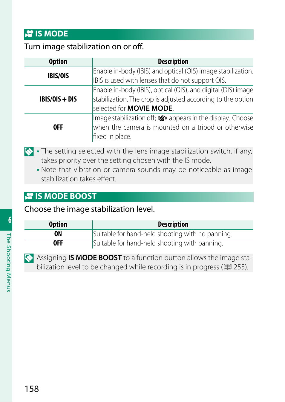 Is mode, Is mode boost | FujiFilm GFX 50S II Medium Format Mirrorless Camera with 35-70mm Lens Kit User Manual | Page 182 / 360