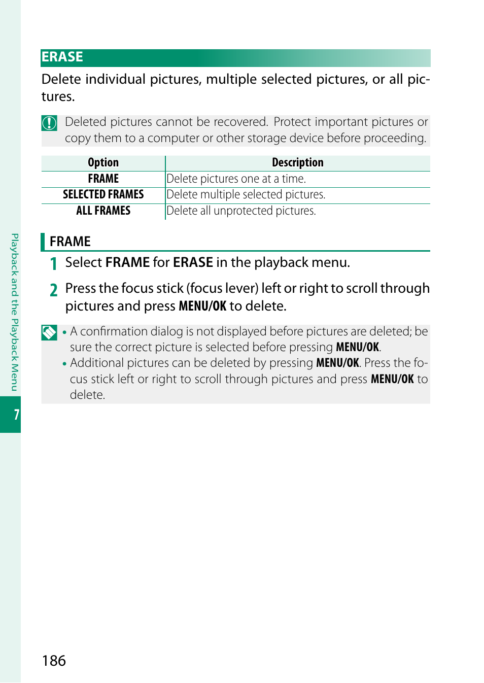 Erase | FujiFilm GFX 50S II Medium Format Mirrorless Camera with 35-70mm Lens Kit User Manual | Page 210 / 360