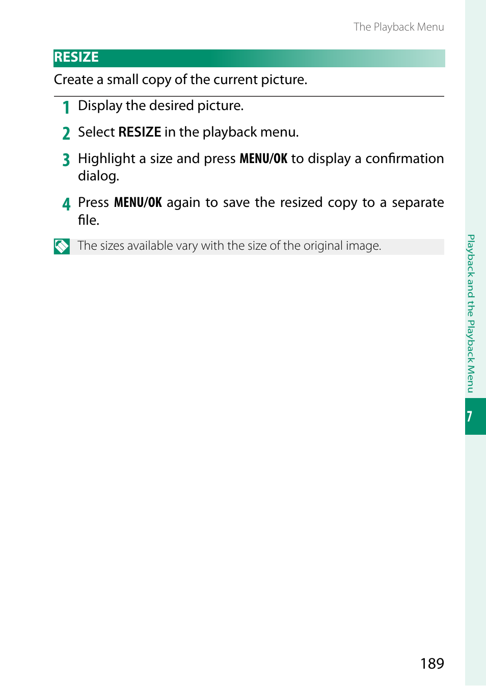 Resize | FujiFilm GFX 50S II Medium Format Mirrorless Camera with 35-70mm Lens Kit User Manual | Page 213 / 360