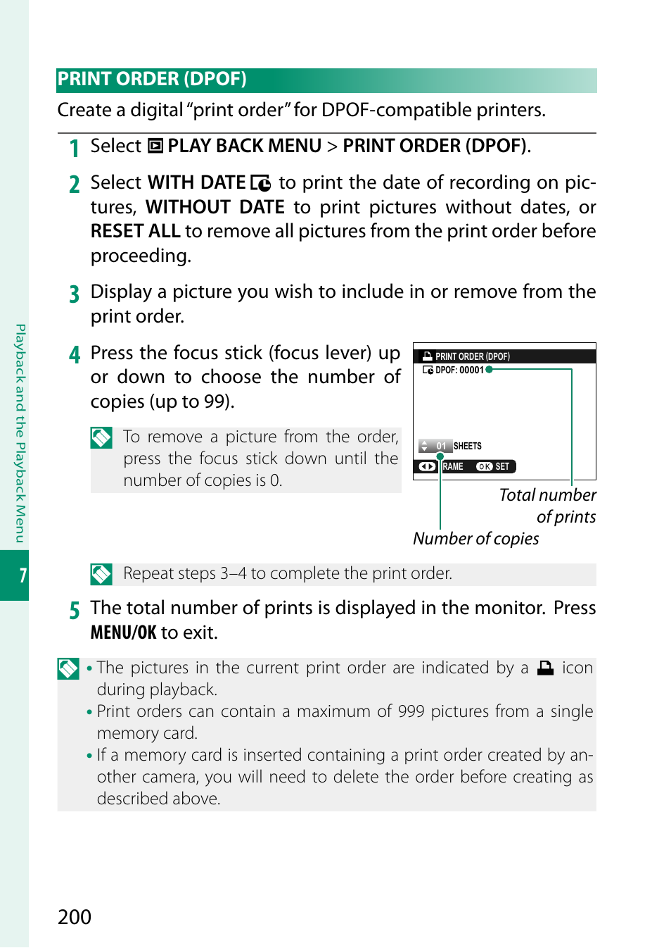 Print order (dpof) | FujiFilm GFX 50S II Medium Format Mirrorless Camera with 35-70mm Lens Kit User Manual | Page 224 / 360