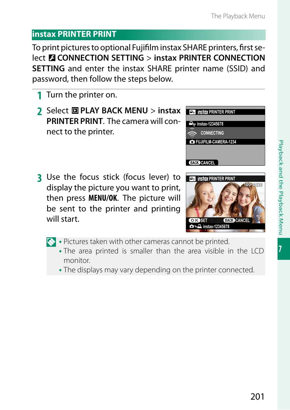Instax printer print | FujiFilm GFX 50S II Medium Format Mirrorless Camera with 35-70mm Lens Kit User Manual | Page 225 / 360