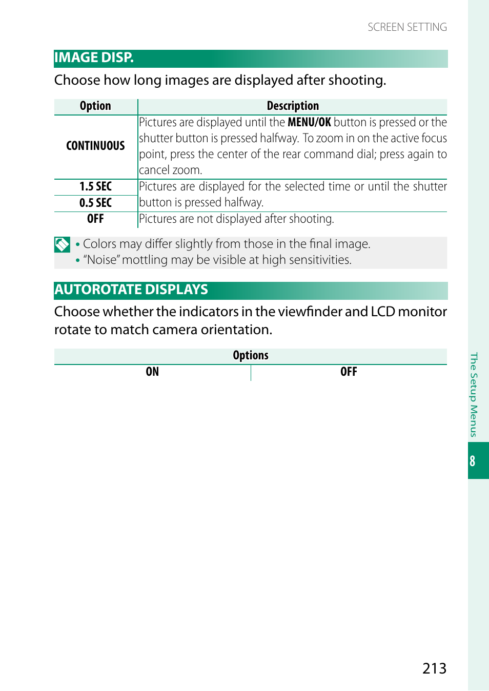 Image disp, Autorotate displays, Image disp autorotate displays | FujiFilm GFX 50S II Medium Format Mirrorless Camera with 35-70mm Lens Kit User Manual | Page 237 / 360