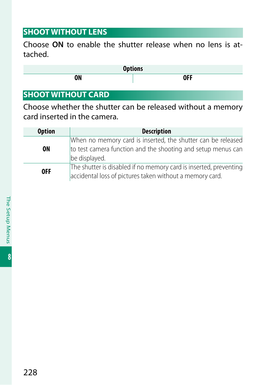 Shoot without lens, Shoot without card, Shoot without lens shoot without card | FujiFilm GFX 50S II Medium Format Mirrorless Camera with 35-70mm Lens Kit User Manual | Page 252 / 360