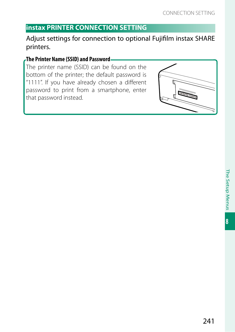 Instax printer connection setting | FujiFilm GFX 50S II Medium Format Mirrorless Camera with 35-70mm Lens Kit User Manual | Page 265 / 360