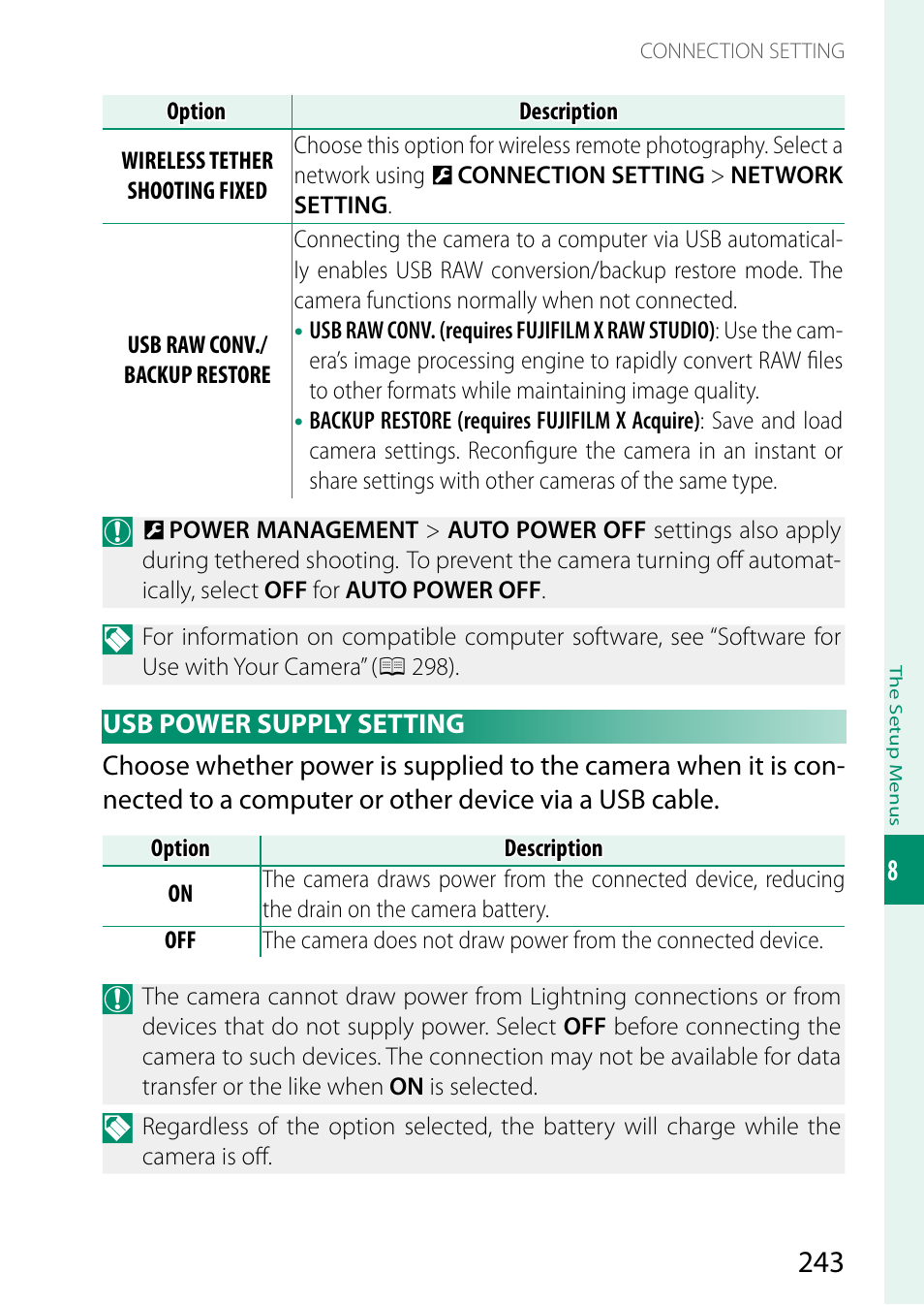 Usb power supply setting | FujiFilm GFX 50S II Medium Format Mirrorless Camera with 35-70mm Lens Kit User Manual | Page 267 / 360