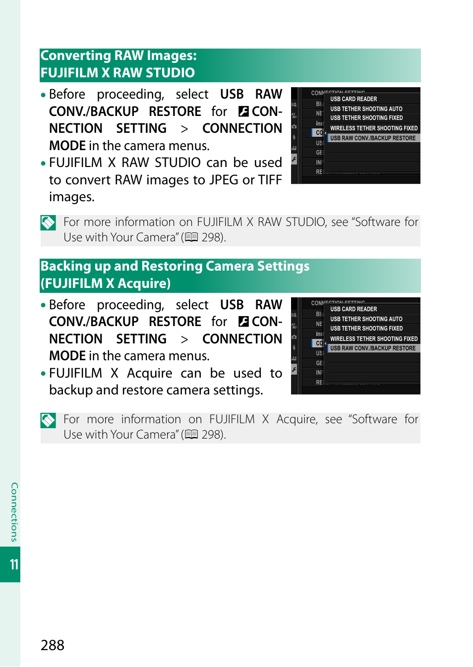 Converting raw images: fujifilm x raw studio, Fujifilm x acquire) | FujiFilm GFX 50S II Medium Format Mirrorless Camera with 35-70mm Lens Kit User Manual | Page 312 / 360