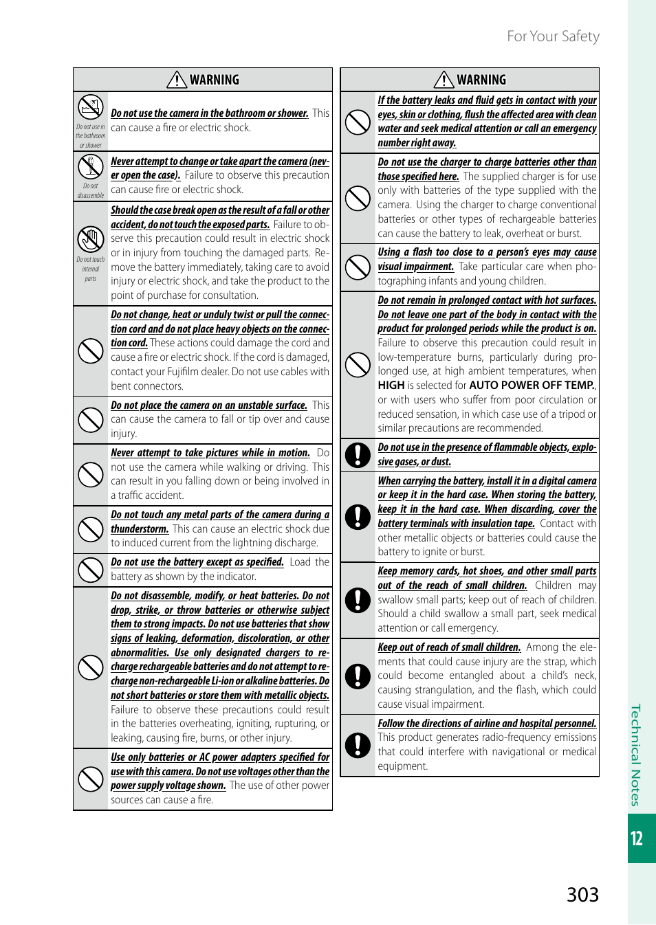 For your safety, Warning | FujiFilm GFX 50S II Medium Format Mirrorless Camera with 35-70mm Lens Kit User Manual | Page 327 / 360