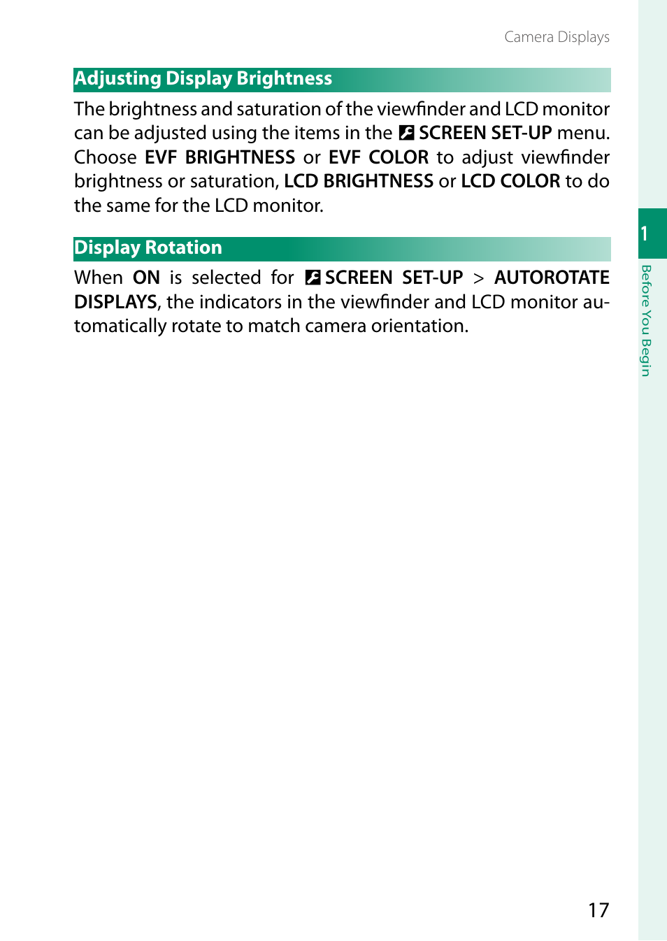 Adjusting display brightness, Display rotation, Adjusting display brightness display rotation | FujiFilm GFX 50S II Medium Format Mirrorless Camera with 35-70mm Lens Kit User Manual | Page 41 / 360