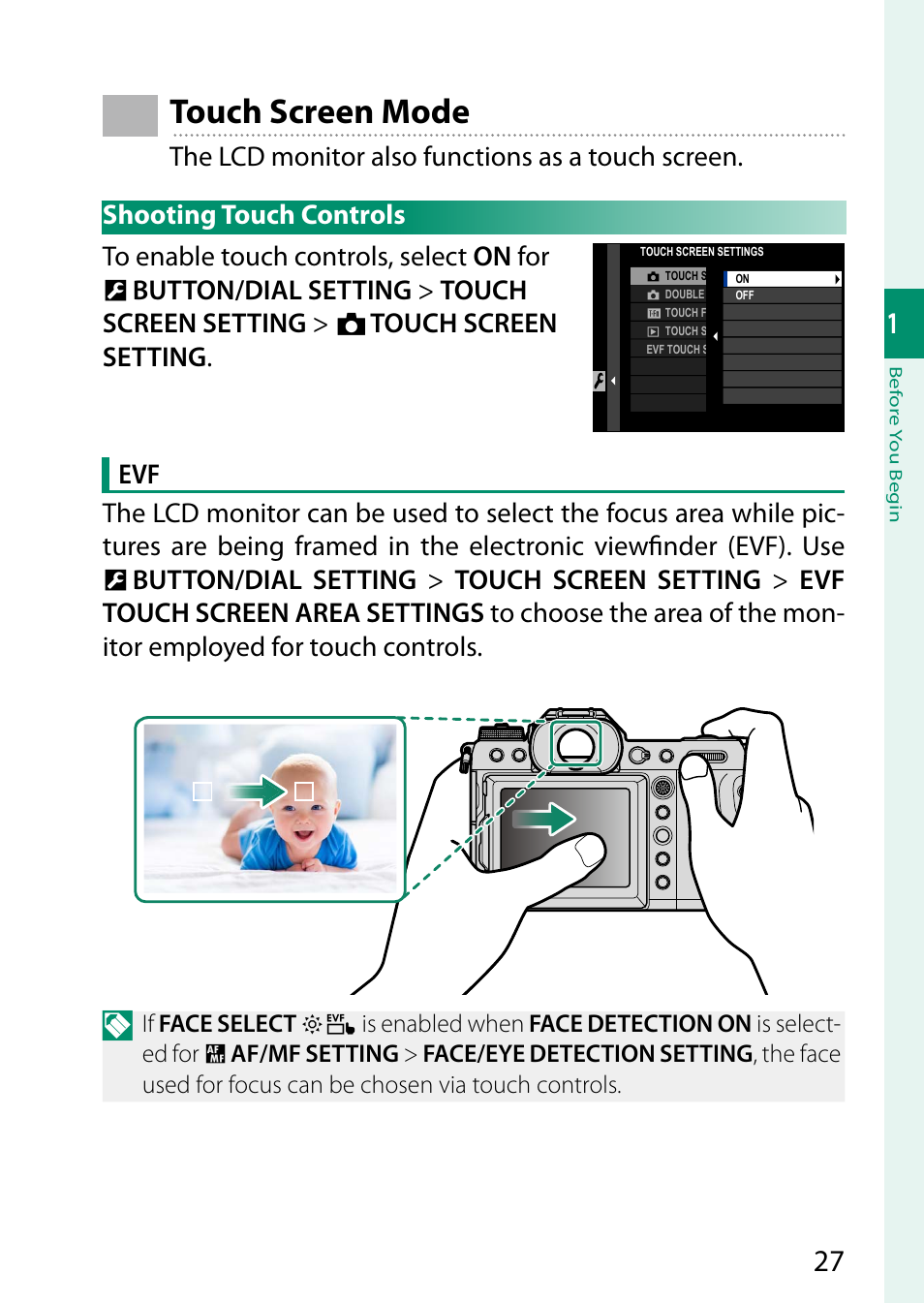 Touch screen mode, Shooting touch controls | FujiFilm GFX 50S II Medium Format Mirrorless Camera with 35-70mm Lens Kit User Manual | Page 51 / 360