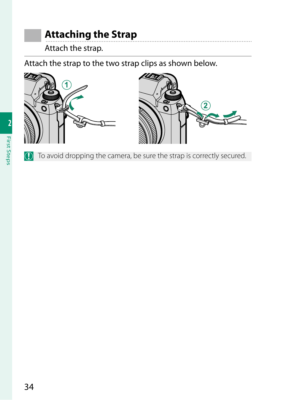 Attaching the strap | FujiFilm GFX 50S II Medium Format Mirrorless Camera with 35-70mm Lens Kit User Manual | Page 58 / 360