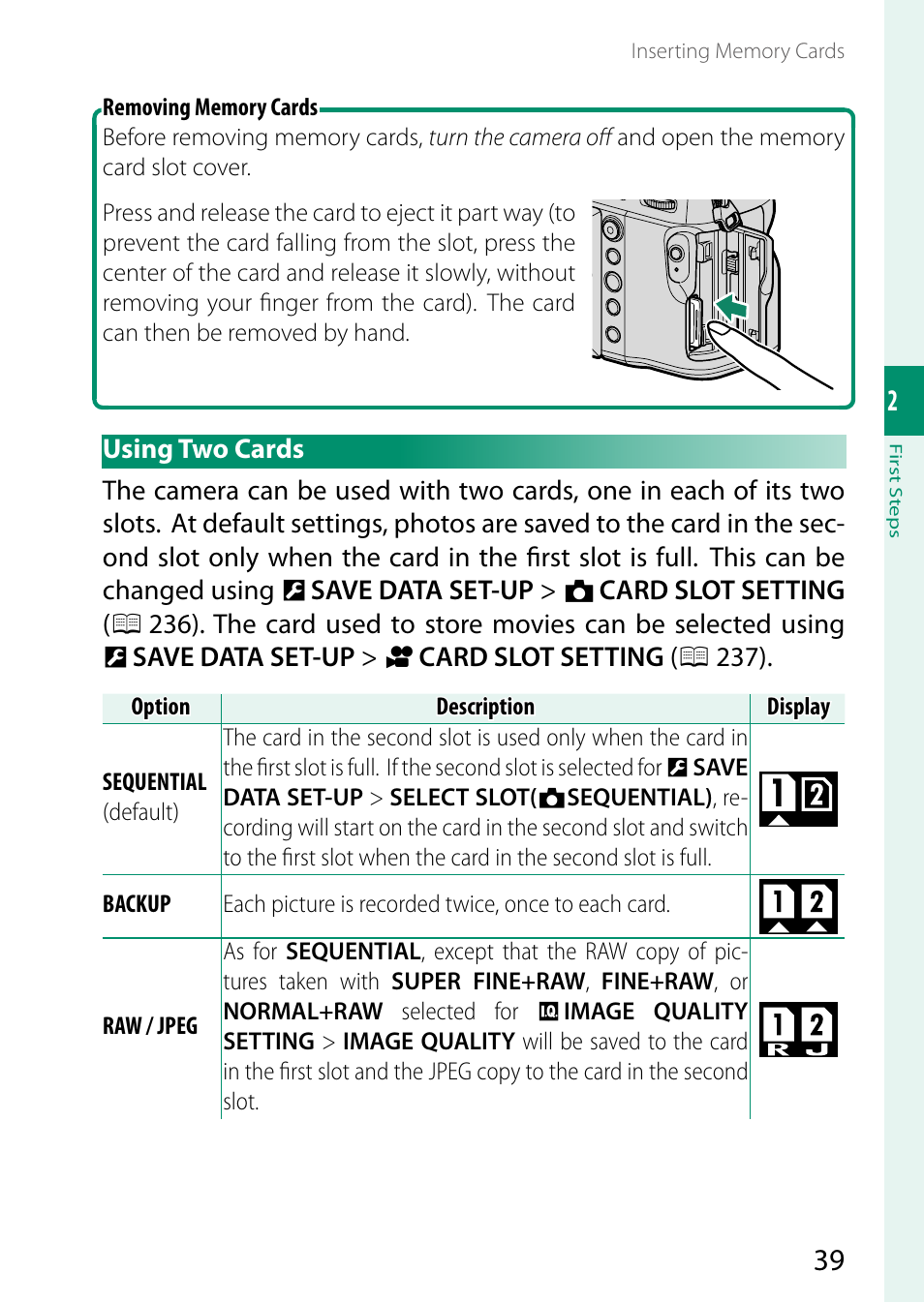 Using two cards | FujiFilm GFX 50S II Medium Format Mirrorless Camera with 35-70mm Lens Kit User Manual | Page 63 / 360