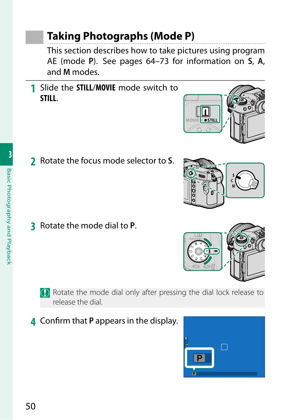 Taking photographs (mode p) | FujiFilm GFX 50S II Medium Format Mirrorless Camera with 35-70mm Lens Kit User Manual | Page 74 / 360