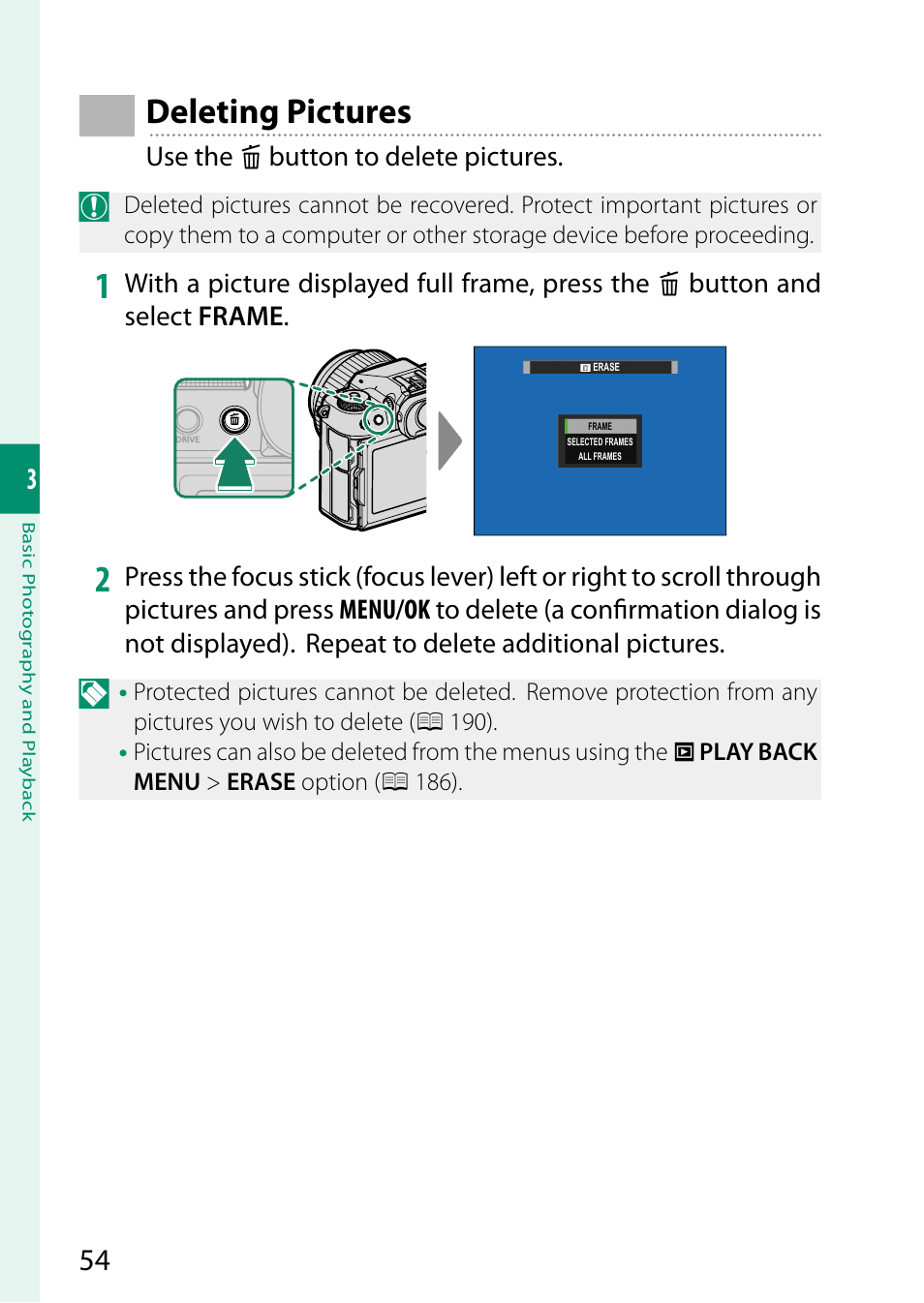 Deleting pictures | FujiFilm GFX 50S II Medium Format Mirrorless Camera with 35-70mm Lens Kit User Manual | Page 78 / 360