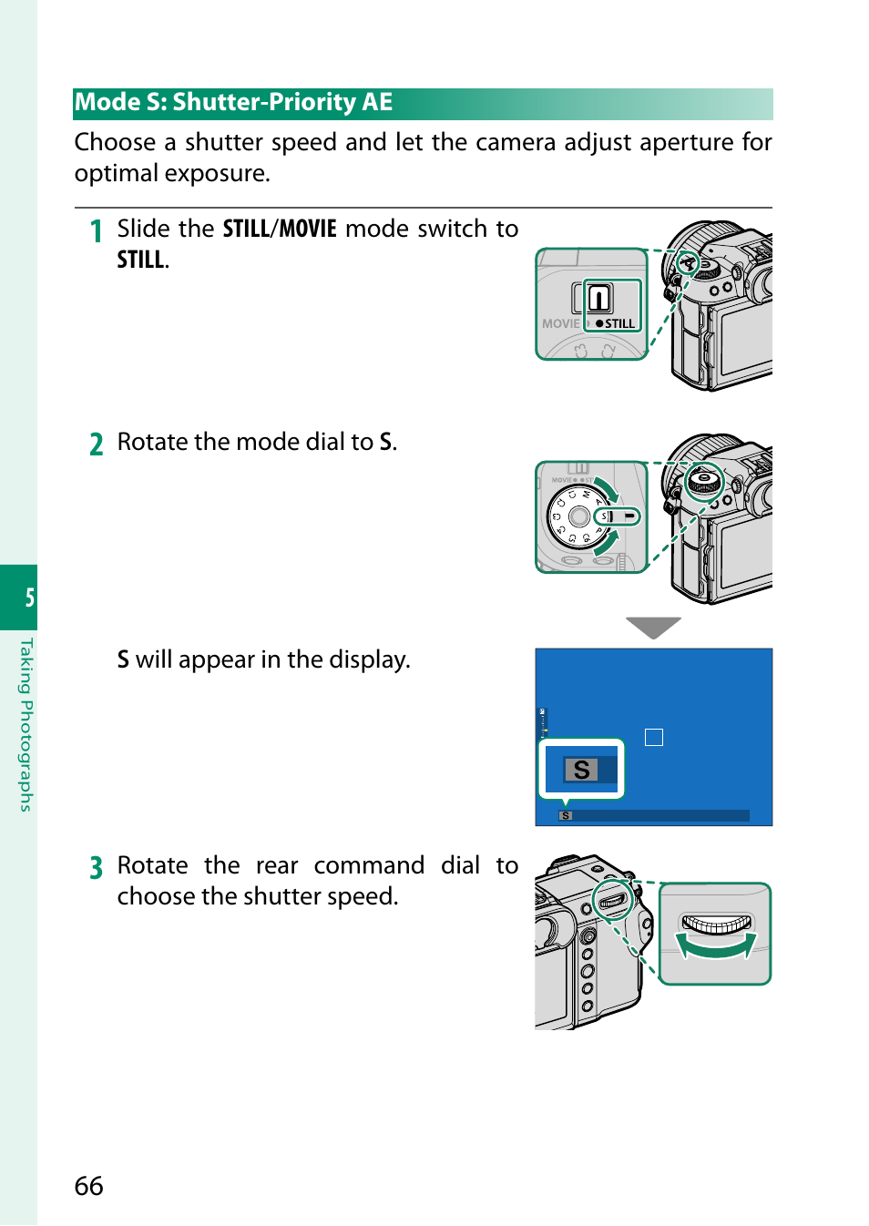 Mode s: shutter-priority ae | FujiFilm GFX 50S II Medium Format Mirrorless Camera with 35-70mm Lens Kit User Manual | Page 90 / 360